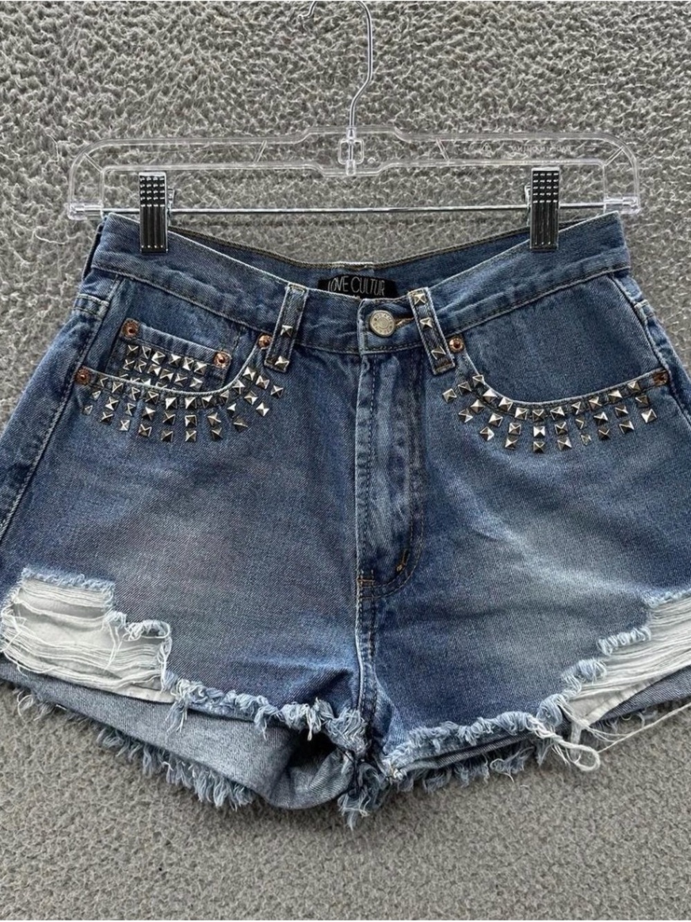 Love Culture Blue Studded Distressed Denim Shorts